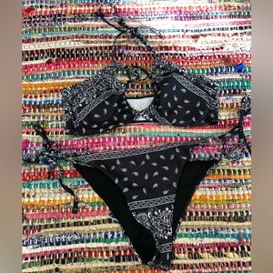 Black bandana two piece bathing suit